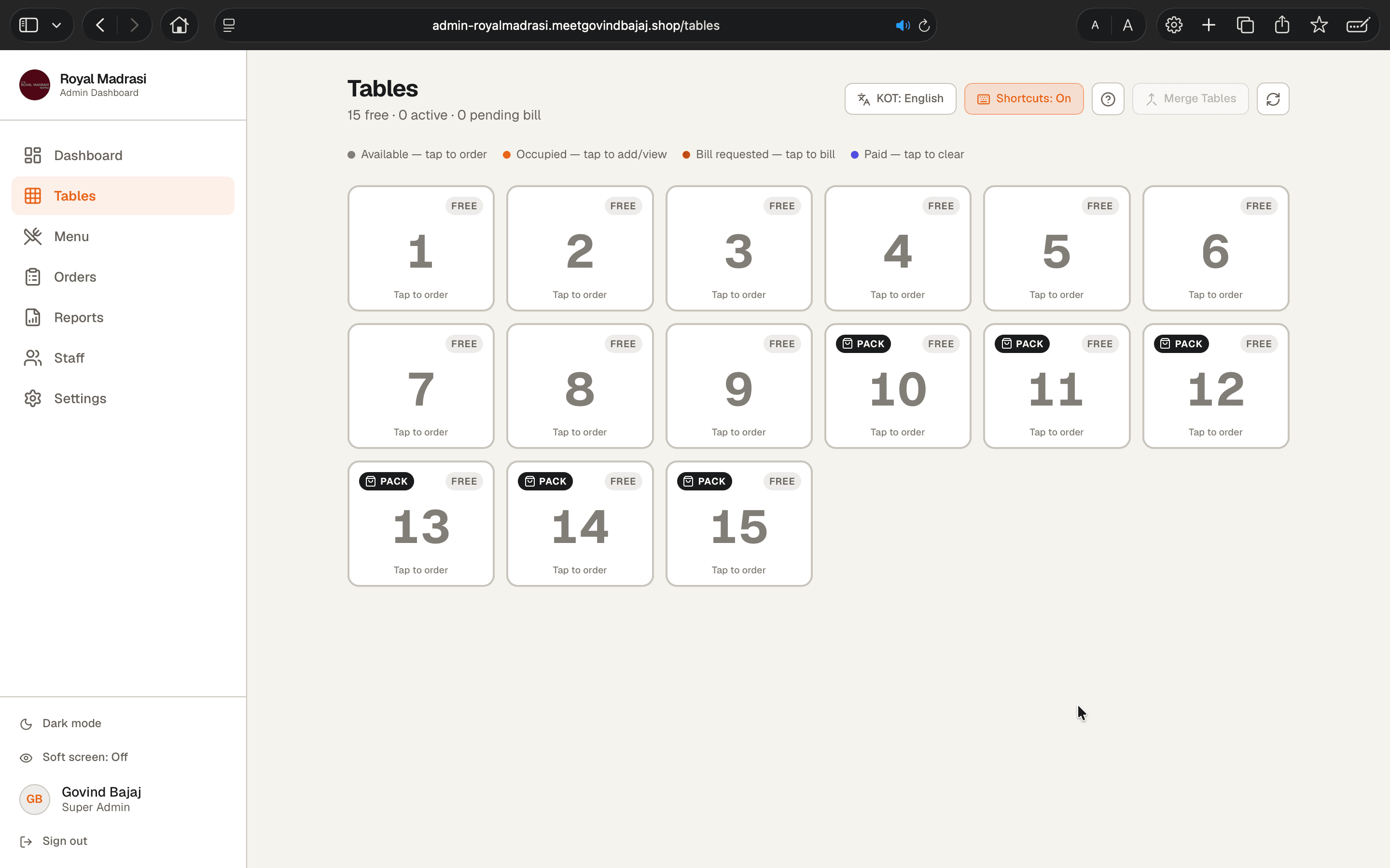 Royal Madrasi Admin Dashboard
